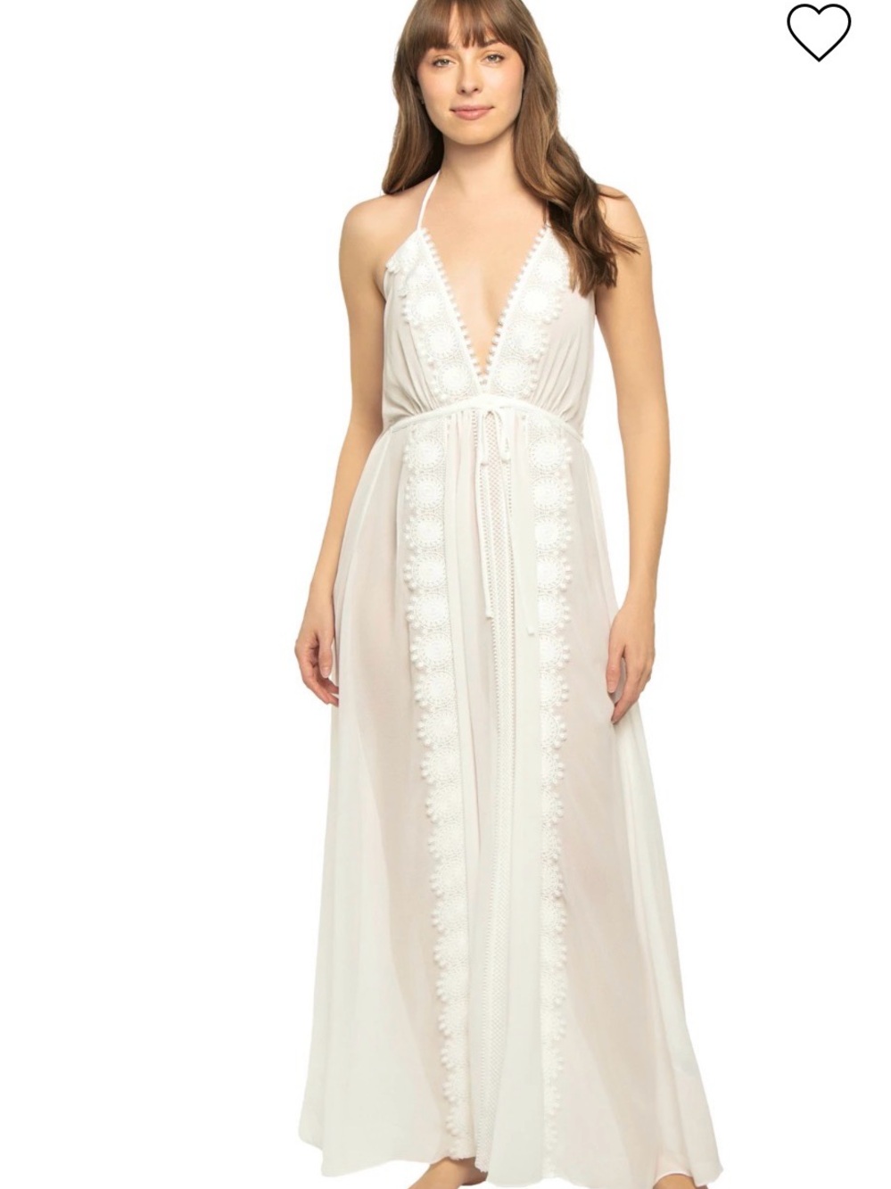 NWT Ramy Brook Nikole Boho Crochet Trim Halter Maxi Dress Cover Up White S